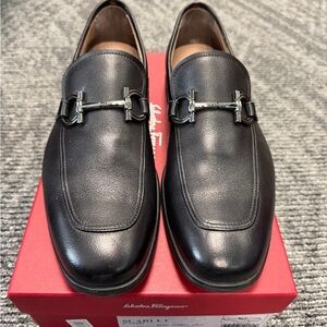 Salvatore Ferragamo Black Calfskin Leather Loafers, size 10E.